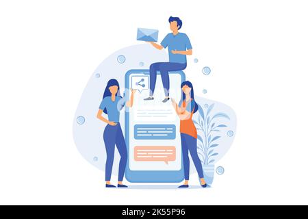 Millennials Generation Y, digitale native und Social Media, Online-Kommunikation, Leben mit Eltern, Karriereentwicklung, Sharing Economy Flat Design-Moder Stock Vektor