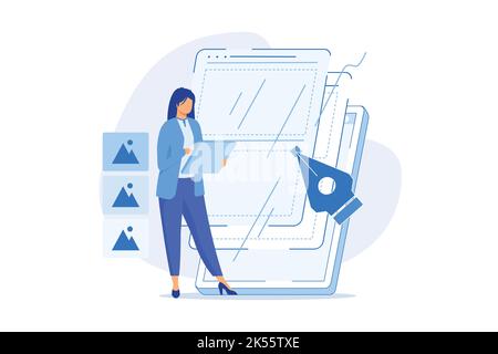UI- und UX-Design Mobile App UI-Design, Website UX, Benutzeroberfläche, Interaktionserfahrung, Web-Entwicklung, Menüleiste, Studio Portfolio Seite flach desigig Stock Vektor