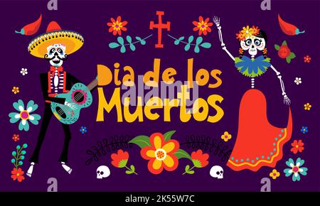 Día de los muertos, Tag der Toten in Mexiko - Halloween Zitat auf weißem Hintergrund mit schönem mexikanischen Zuckerschädel. Gut für T-Shirt, Becher, Heimtrikot Stock Vektor