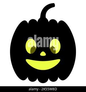 Kürbis. Silhouette. Lächelnder Gesichtsausdruck. Vektorgrafik. Isolierter weißer Hintergrund. Halloween-Symbol. Schönes Dreschgesicht. Jack-Laterne. Stock Vektor