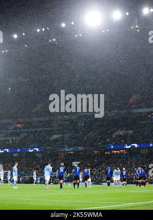 Manchester, Großbritannien. 05. Oktober 2022. Etihad Stadium während des UEFA Champions League-Spiels zwischen Manchester City und F.C. Kopenhagen im Etihad Stadium, Manchester, England am 5. Oktober 2022. Foto von Ben Wright. Nur zur redaktionellen Verwendung, Lizenz für kommerzielle Nutzung erforderlich. Keine Verwendung bei Wetten, Spielen oder Veröffentlichungen einzelner Clubs/Vereine/Spieler. Kredit: UK Sports Pics Ltd/Alamy Live Nachrichten Stockfoto