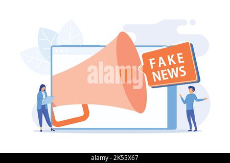 Propaganda in den Medien. Nachrichtenfabrikation, irreführende Informationen, Manipulation von Fakten. Falsch informierte Menschen, Desinformation verbreitete sich. Betrugspublizistik. Stock Vektor