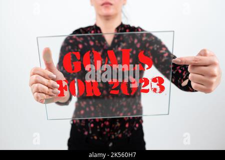 Handschriftentext Ziele für 2023, Word geschrieben auf die folgenden Dinge, die Sie haben und erreichen wollen in 2023 Stockfoto