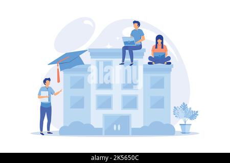 Menschen, die aus der Ferne lernen, e Learning. Home Bildung, Fernunterricht, Online-College. Studenten mit Laptops, Internet-Schulungen. Stock Vektor