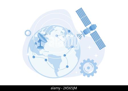 GPS-Empfangsbereich. Erdbeobachtung. Raumkommunikationsidee, umkreisenden Satellitennavigation, moderne Technologien. Weltraum, Kosmos, Universum. Ve Stock Vektor