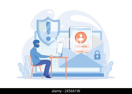 Computerpirat Hacker erstellen Software entwickelt, um Schäden an einem Computer, Server oder Computernetzwerk verursachen. Malware, Computervirus, Spyware-Konzept. v Stock Vektor