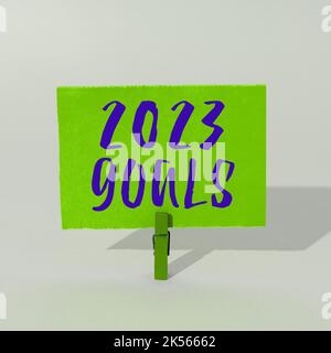 Hand schreiben Zeichen 2023 Ziele, Wort für Einen Plan, für etwas Neues und Besseres für das kommende Jahr zu tun Stockfoto