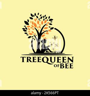 Baum Königin der Biene exklusive Logo Design Inspiration Stock Vektor