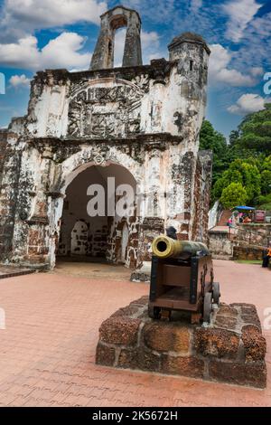 Porta de Santiago, Tor A Famosa portugiesischen Festung, 16. Jahrhundert, Melaka, Malaysia. Stockfoto