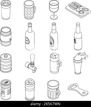 Symbol für Biertrink eingestellt. Isometrische Vektorsymbole für Biergetränke, die isoliert auf weißem Hintergrund dargestellt werden Stock Vektor
