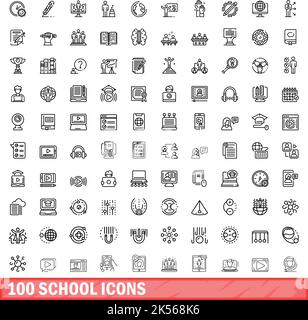 100 Schulsymbole eingestellt. Skizzieren Illustration von 100 Schule Symbole Vektor-Set isoliert auf weißem Hintergrund Stock Vektor