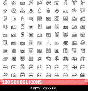 100 Schulsymbole eingestellt. Skizzieren Illustration von 100 Schule Symbole Vektor-Set isoliert auf weißem Hintergrund Stock Vektor