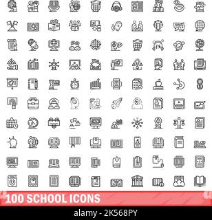 100 Schulsymbole eingestellt. Skizzieren Illustration von 100 Schule Symbole Vektor-Set isoliert auf weißem Hintergrund Stock Vektor