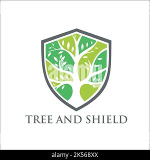 Baum und Schild / exklusive Logo Design Inspiration Stock Vektor