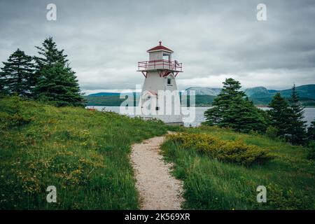 Woody Point Lighthouse, Bonne Bay, Neufundland und Labrador, Kanada Stockfoto