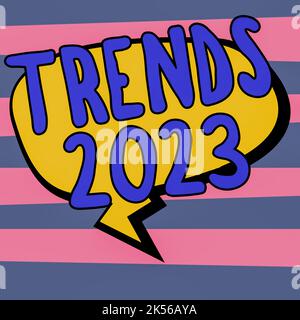 Textüberschrift Presenting Trends 2023, Business Overview das kommende Jahr die vorherrschende Tendenz wird online weithin diskutiert Stockfoto
