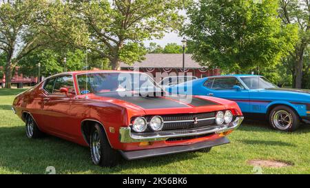 DEARBORN, MI/USA - 17. JUNI 2017: Ein Ford Torino Cobra Auto von 1971 die Henry Ford (THF) Motor Muster Automesse, Greenfield Village, nahe Detroit, Michigan. Stockfoto