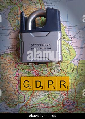 DSGVO – UK-Gesetze zum Schutz von Daten und Personen, für England, Schottland, Wales und NI. Schutz unserer Daten Stockfoto