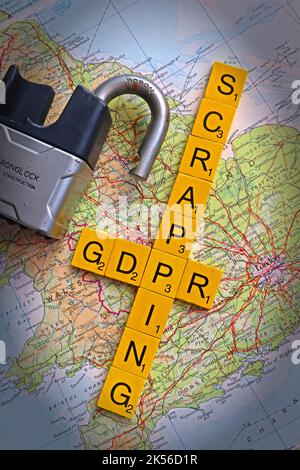 DSGVO – UK-Gesetze zum Schutz von Daten und Personen, für England, Schottland, Wales und NI. Schutz unserer Daten Stockfoto