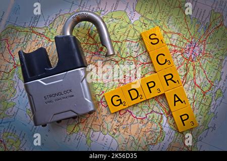 GDPR: Eine neue Richtung, Reaktion der Regierung auf Konsultationen, Verwässerung der britischen Daten- und Datenschutzgesetze, für England, Schottland, Wales und NI Stockfoto