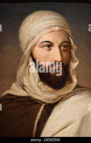 Porträt von Emir Abdelkader, Abdelkader ibn Muhiedddine oder Abd El-Kader (1808-1883) algerischer religiöser und militärischer Führer. Ölgemälde (Detail) (c1843-44) von Marie Eléonore Godefroid Stockfoto