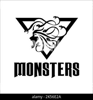 Hübsches Monster mit schwarzem Dreieck, exklusiver Logo-Design-Inspiration Stock Vektor