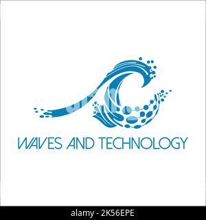 Wellen- und Technologielogo – exklusive Designinspiration Stock Vektor