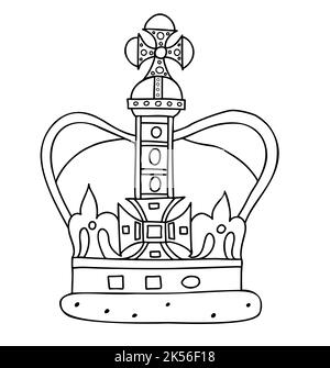 Kaiserliche Staatskrone von Großbritannien und König Charles III, britischer Monarch. Vektor-Illustration. Lineares handgezeichnetes Doodle Stock Vektor