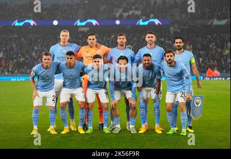 5. Oktober 2022: . Manchester-Team während Manchester City und FC Kopenhagen im City of Manchester Stadium, Manchester, England. Ulrik Pedersen/CSM. Stockfoto