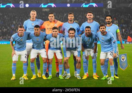 5. Oktober 2022: . Manchester-Team während Manchester City und FC Kopenhagen im City of Manchester Stadium, Manchester, England. Ulrik Pedersen/CSM. Stockfoto