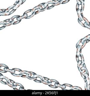 Asymmetrischer quadratischer Rahmen aus Ketten. Für Text platzieren. Aquarell Vintage Illustration. Isoliert auf weißem Hintergrund. Für Ihr Design Stockfoto