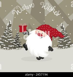 Grußkarte mit niedlichem Gnome. Vektorgrafik Urlaub Stock Vektor