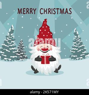 Gruß Weihnachtskarte mit kleinen niedlichen Gnome. Vektorgrafik Urlaub Stock Vektor