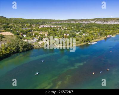 Frankreich, Alpes de Haute Provence, Parc Naturel Regional du Verdon, Basses Gorges du Verdon, Quinson, Quinson Lake (Luftaufnahme) Stockfoto