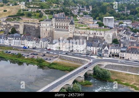 Frankreich, Indre et Loire, Amboise, im Flug von einem Heißluftballon mit dem Betreiber Balloon Revolution (Luftaufnahme) Stockfoto