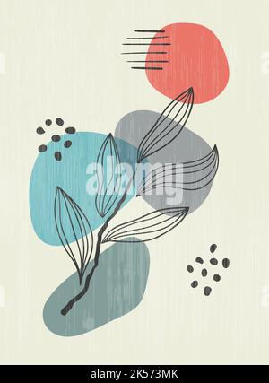 Abstraktes Poster im skandinavischen Stil. Minimale Formen und Blätter. Vektor trendige Komposition für Wandkunst Dekoration, Postkarte, Drucke Stock Vektor