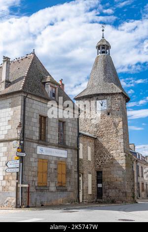 Frankreich, Creuse, Bellegarde en Marche, Horloge Tower Stockfoto