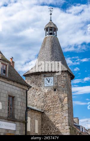 Frankreich, Creuse, Bellegarde en Marche, Horloge Tower Stockfoto