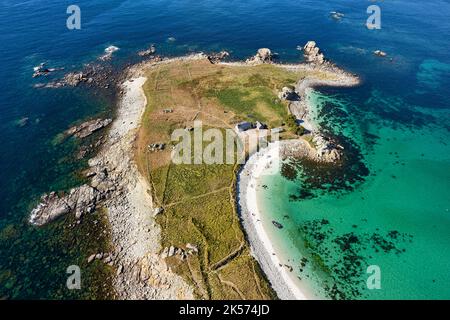Frankreich, Finistere, Pays des Abers, Legendes Coast (cote des Légendes), Lilia Archipel, Plouguerneau, Stagadon Island am Eingang zu aber Wrac'h (Luftaufnahme) Stockfoto
