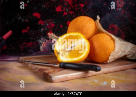 Alterstrotzend, digitales Zeitalter, Premium-Qualität, auffällig, herausragend, Hochauflösendes Lochbild der Stillzeit von saftig-orangen Lebensmitteln. Lenless-Fotografie Stockfoto