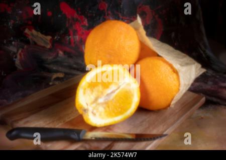 Alterstrotzend, digitales Zeitalter, Premium-Qualität, auffällig, herausragend, Hochauflösendes Lochbild der Stillzeit von saftig-orangen Lebensmitteln. Lenless-Fotografie Stockfoto