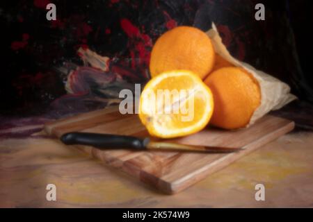 Alterstrotzend, digitales Zeitalter, Premium-Qualität, auffällig, herausragend, Hochauflösendes Lochbild der Stillzeit von saftig-orangen Lebensmitteln. Lenless-Fotografie Stockfoto