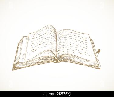 Offenes Buch im Cottagecore-Stil. Handgezeichnete Skizze Vektorgrafik. Erholung auf dem Land und Picknick Lesen Doodle Item isoliert Stock Vektor