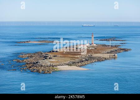 Frankreich, Vendee, Pilier Island vor dem Windpark St. Nazaire (Luftaufnahme) Stockfoto