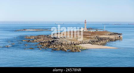 Frankreich, Vendee, Pilier Island vor dem Windpark St. Nazaire (Luftaufnahme) Stockfoto