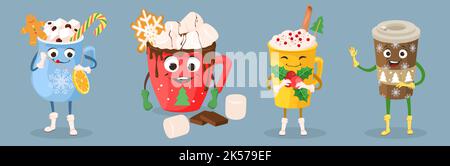 Niedliche heiße Winter trinken Charakter Vektor-Set Stock Vektor