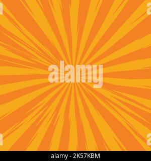 Pop Art radial bunte Comics Buch Magazin Cover. Gestreifter digitaler Hintergrund in Gelb und Orange. Cartoon lustige Retro-Muster Streifen verspotten. Vektor Stock Vektor