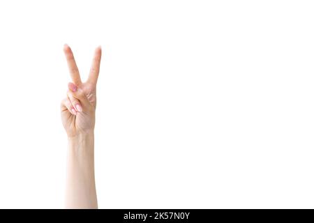 Peace Gesture Fan Support Hand V Zeichen zwei Finger Stockfoto