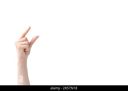 Kleine Geste Finger Messung Hand winzig groß Stockfoto