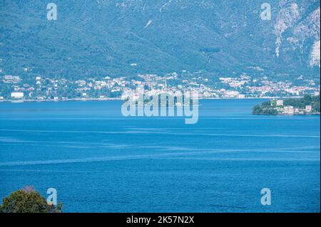 Luftaufnahme der Insel Madre im Lago Maggiore Stockfoto